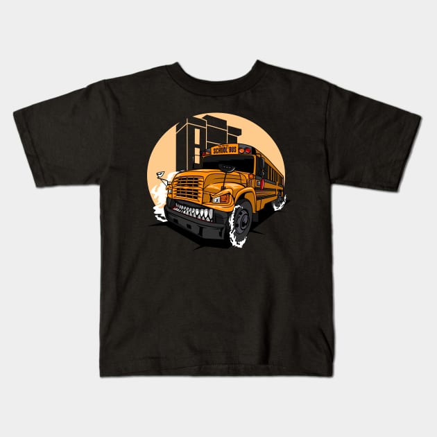 MONSTER SCHOOL BUS Kids T-Shirt by beanbeardy